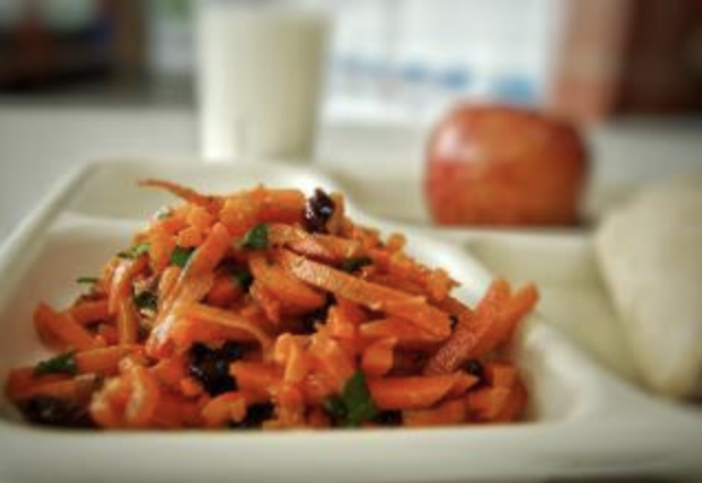 Image of moroccan carrot Salad on a  school lunch tray